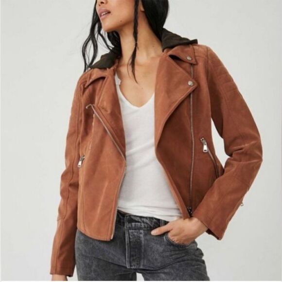 NWOT Free People Harriett Vegan Suede Hooded Moto Jacket medium - Picture 5 of 13